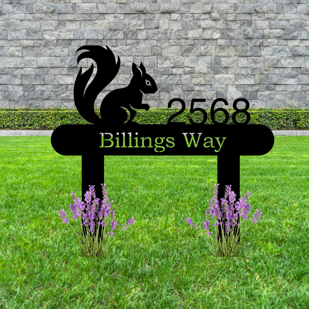 Squirrel Sitting Up Personalized Home Address Yard Sign