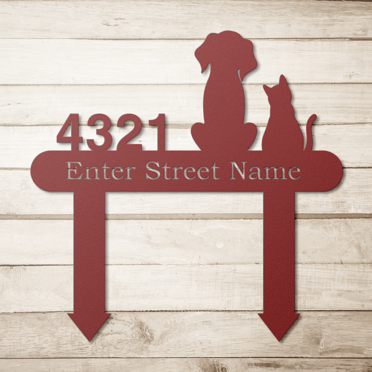 Dog and Cat Friends Personalized Home Address Metal Yard Sign