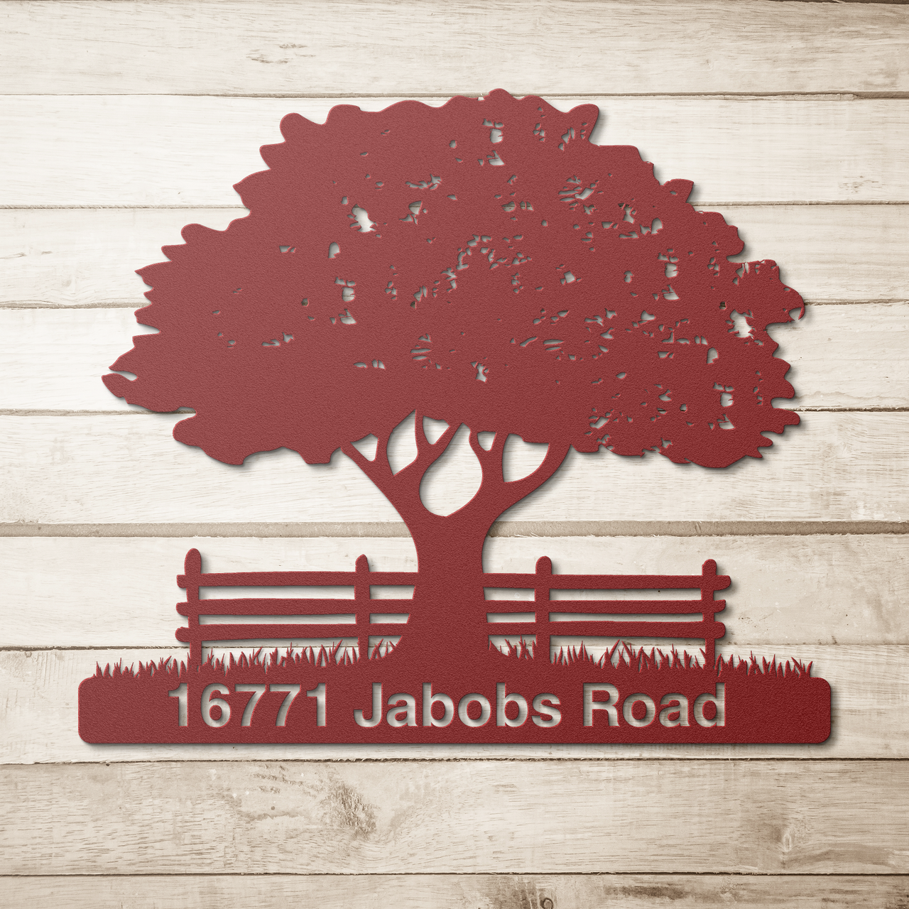 Personalized Maple Tree and Fence Metal Address Sign