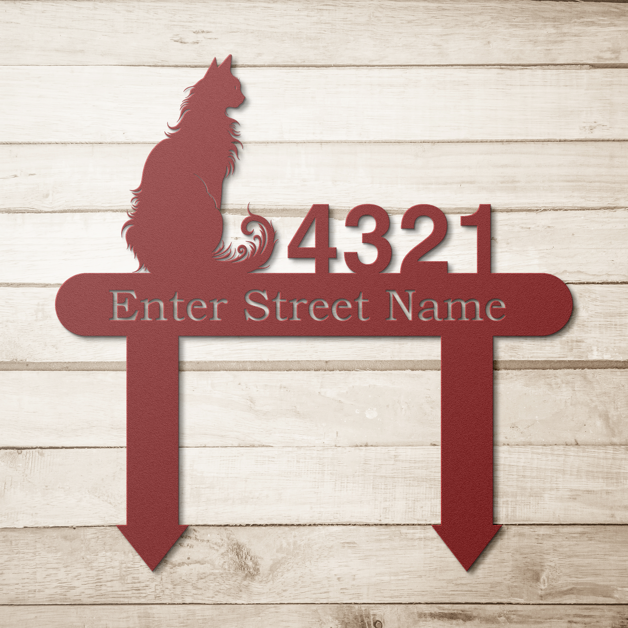 Maine Coon Cat Artistic Personalized Home Address Metal Yard Sign