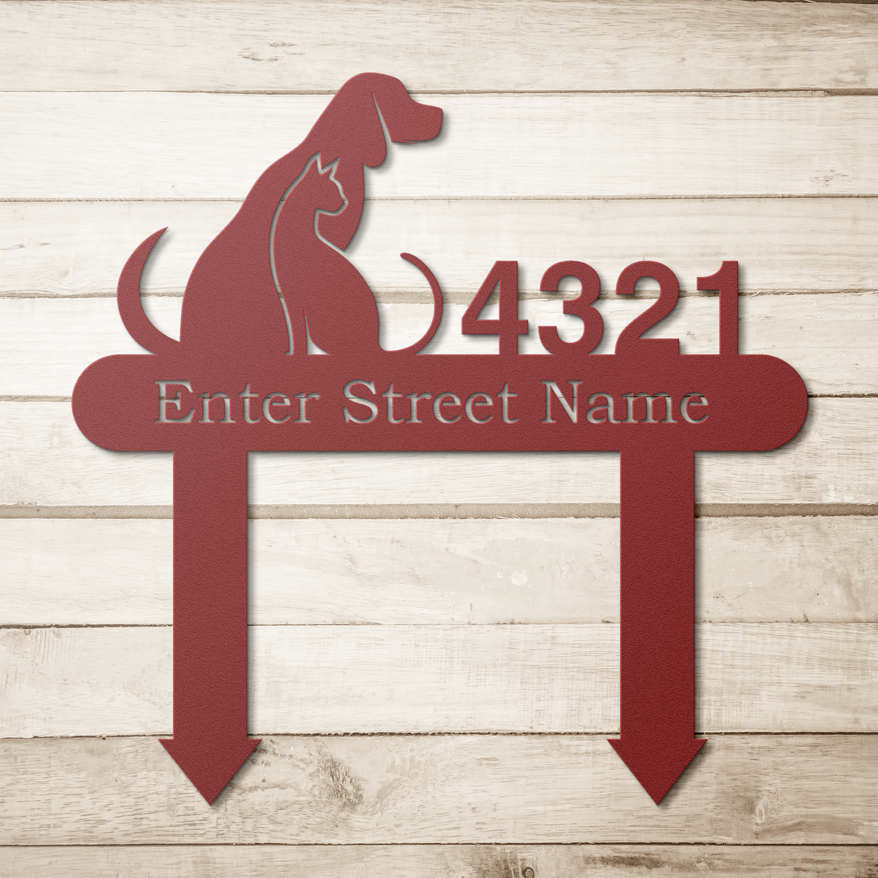 Dog and Cat Artistic Personalized  Home Address Metal Yard Sign