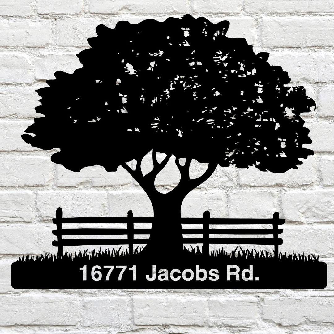 Personalized Maple Tree and Fence Metal Address Sign